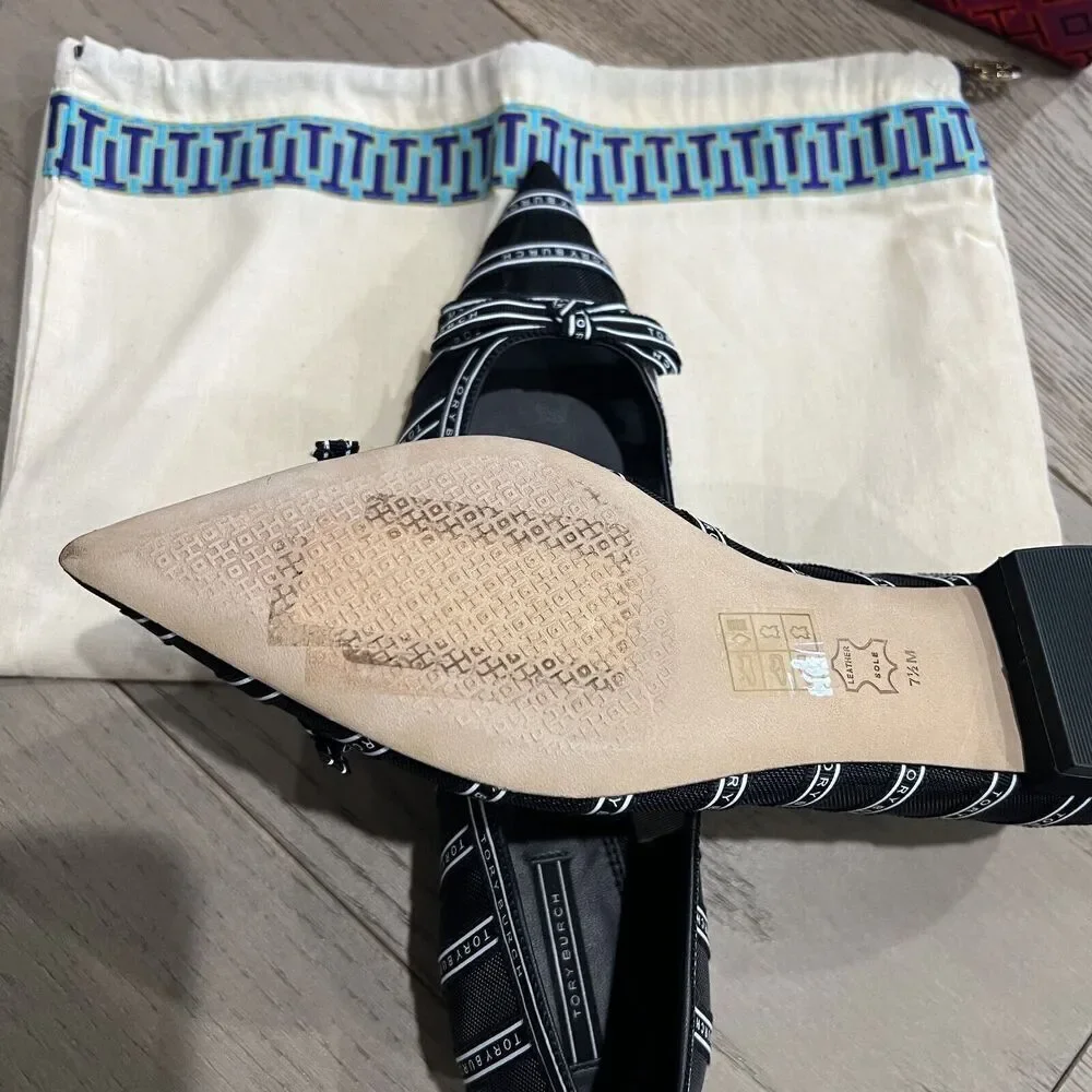 Tory Burch Penelope Mesh Flats Pointed Toe Logo Size 7.5 NEW